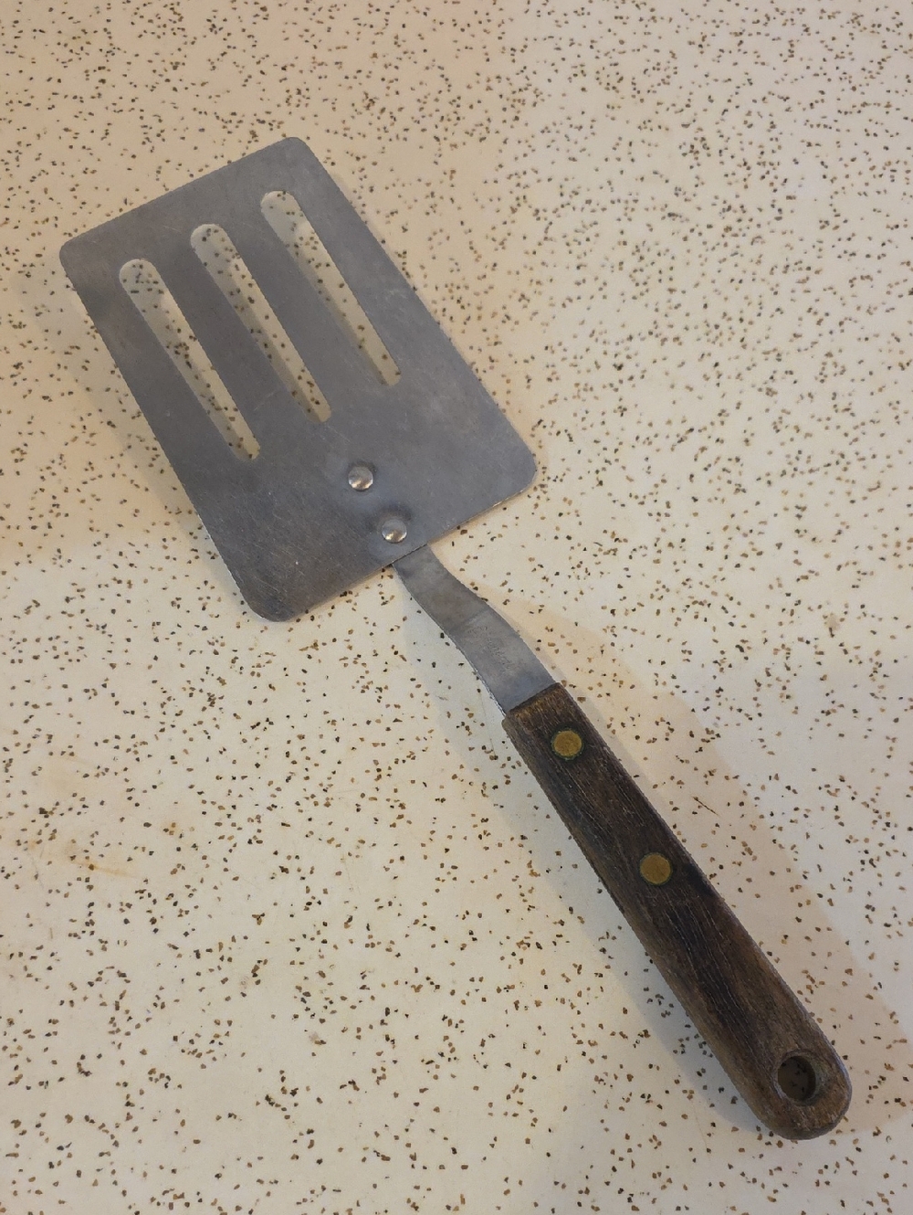 Robinson Vintage Stainless Steel Slotted Spatula Turner Wooden Handle 10.5" USA